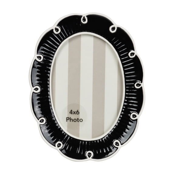 Sterling & Noble Home – 4x6 Picture Frame – Looped Scalloped Black Cream Oval Ceramic Photo Frame