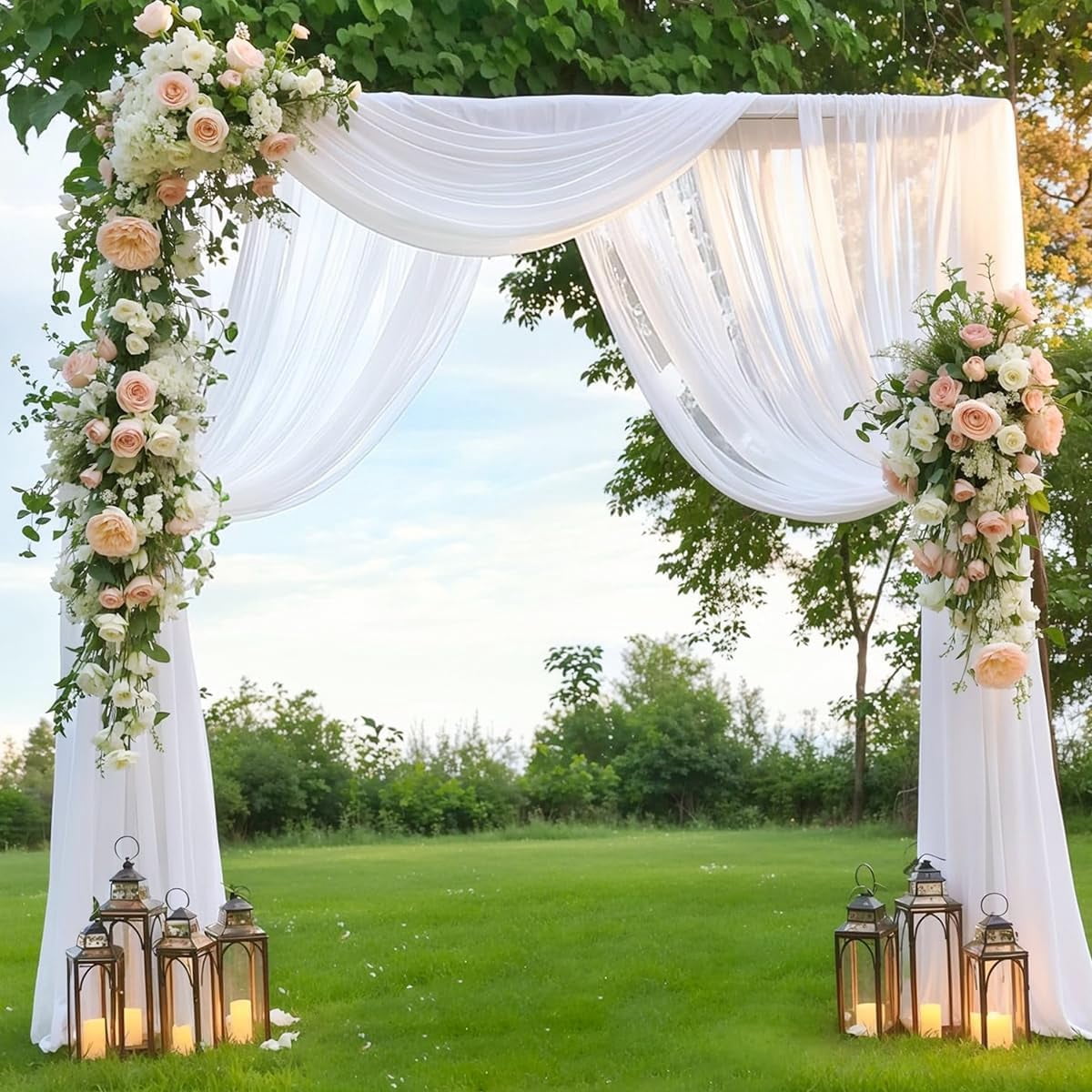 Loopiske 2 Panels White Wedding Glitter Arch Draping Fabric Easter 29 ...