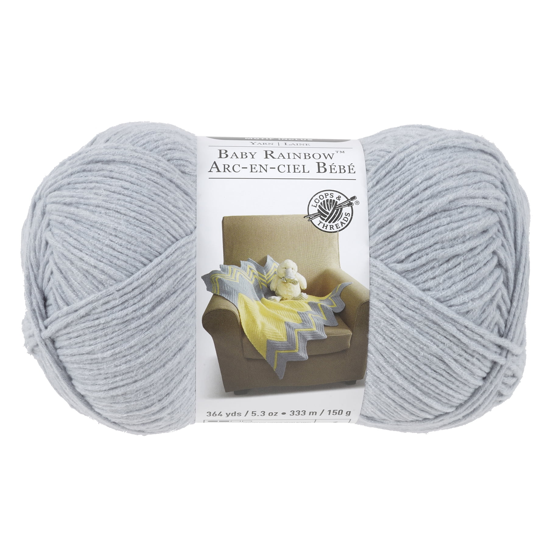 Loops & Threads Baby Rainbow Yarn - Solid Color Yarn for Knitting, Crochet, Weaving, Arts & Crafts - Silver Dollar, Bulk 15 Pack