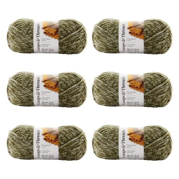 Loops & Threads Charisma Heather Yarn, Soft Bulky Weight Oeko-Tex Certified Acrylic, Assorted Heathered Shades, 3 oz., 6-Pack