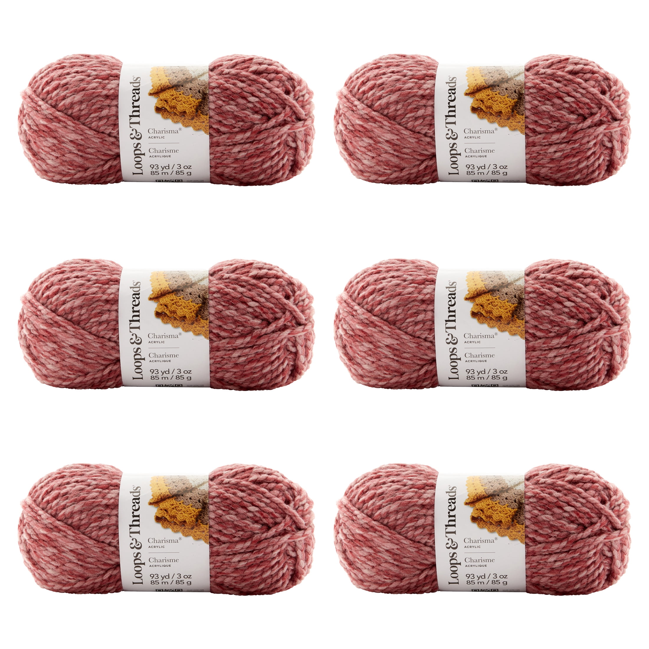 Loops & Threads Charisma Heather Yarn, Soft Bulky Weight Oeko-Tex Certified Acrylic, Assorted Heathered Shades, 3 oz., 6-Pack