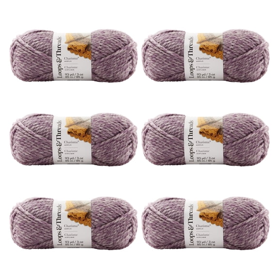 Loops & Threads Charisma Heather Yarn, Soft Bulky Weight Oeko-Tex Certified Acrylic, Assorted Heathered Shades, 3 oz., 6-Pack