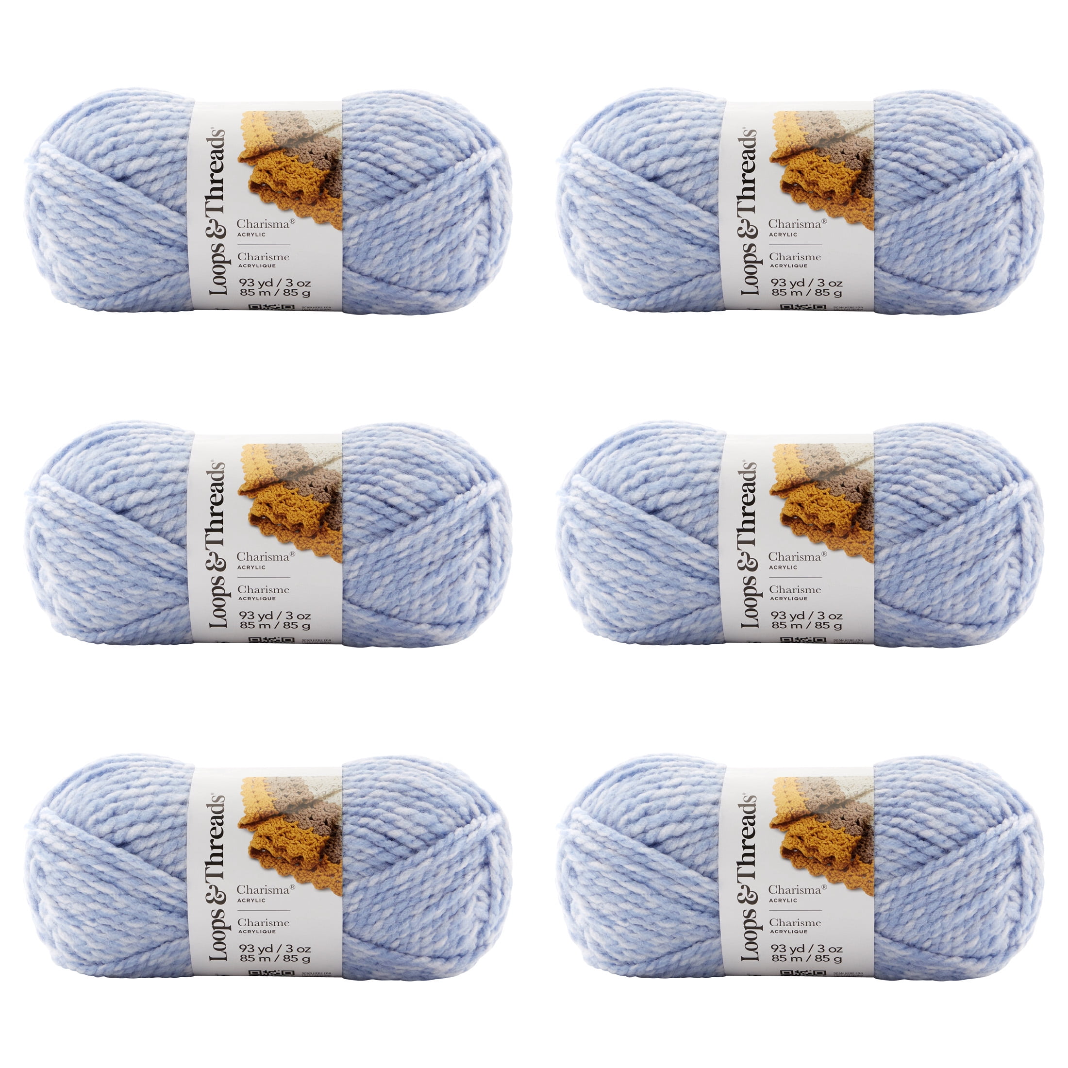 Loops & Threads Charisma Heather Yarn, Soft Bulky Weight Oeko-Tex Certified Acrylic, Assorted Heathered Shades, 3 oz., 6-Pack