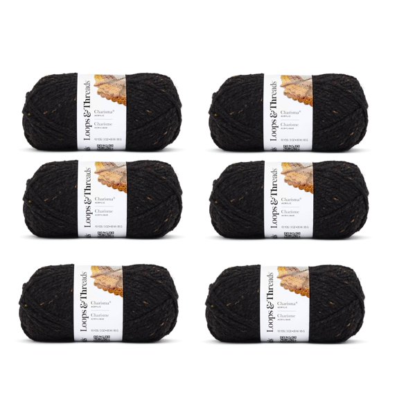 Loops & Threads Charisma Tweed Yarn - Multicolor Yarn for Knitting, Crochet, Weaving, Arts & Crafts - Black, Bulk 6 Pack