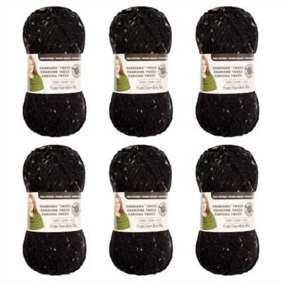 Loops & Threads Charisma Tweed Yarn - Multicolor Yarn for Knitting, Crochet, Weaving, Arts & Crafts - Black, Bulk 6 Pack
