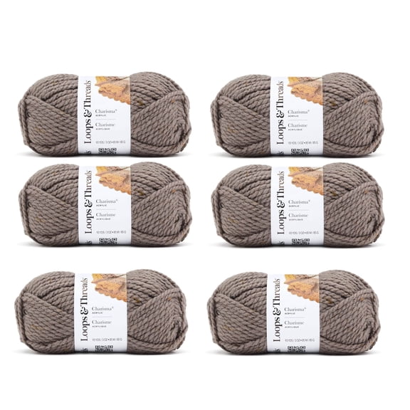 Loops & Threads Charisma Tweed Yarn - Multicolor Yarn for Knitting, Crochet, Weaving, Arts & Crafts - Gray, Bulk 6Pack