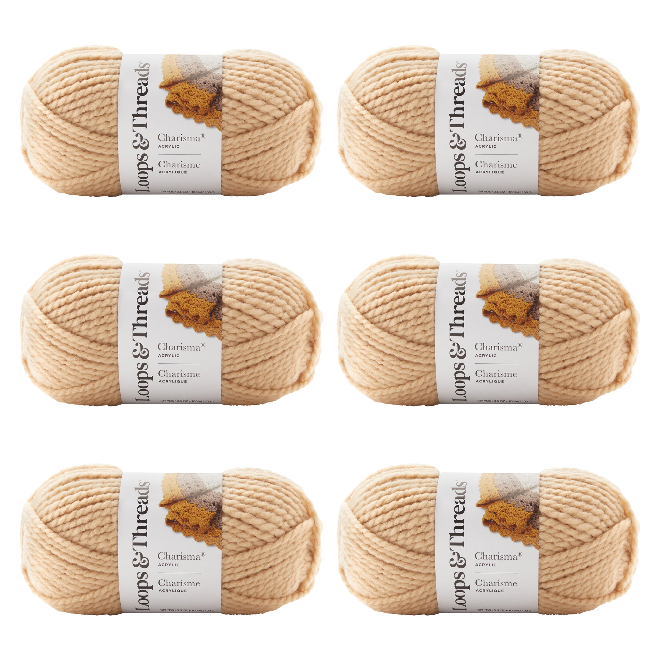 Loops & Threads Charisma Yarn, Soft Bulky Weight Acrylic for Quick Knitting, Assorted Colors, 3.5 oz., 6-Pack