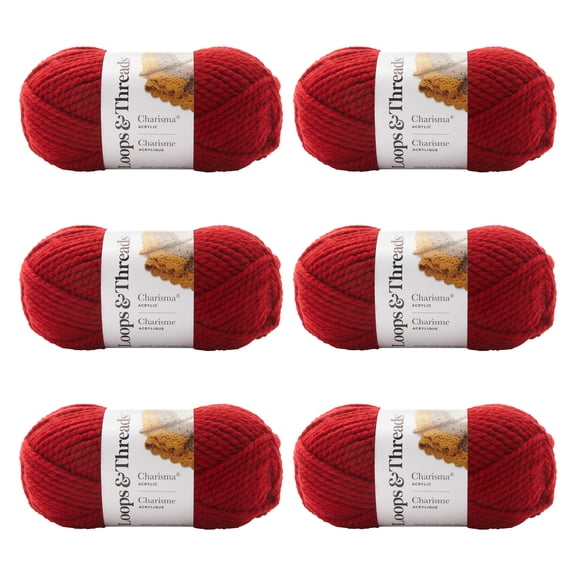 Loops & Threads Charisma Yarn, Soft Bulky Weight Acrylic for Quick Knitting, Assorted Colors, 3.5 oz., 6-Pack
