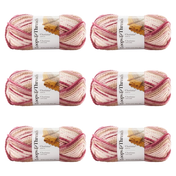 Loops & Threads Charisma Yarn, Soft Bulky Weight Acrylic for Quick Knitting, Assorted Colors, 3.5 oz., 6-Pack