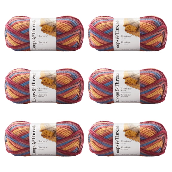 Loops & Threads Charisma Yarn, Soft Bulky Weight Acrylic for Quick Knitting, Assorted Colors, 3.5 oz., 6-Pack