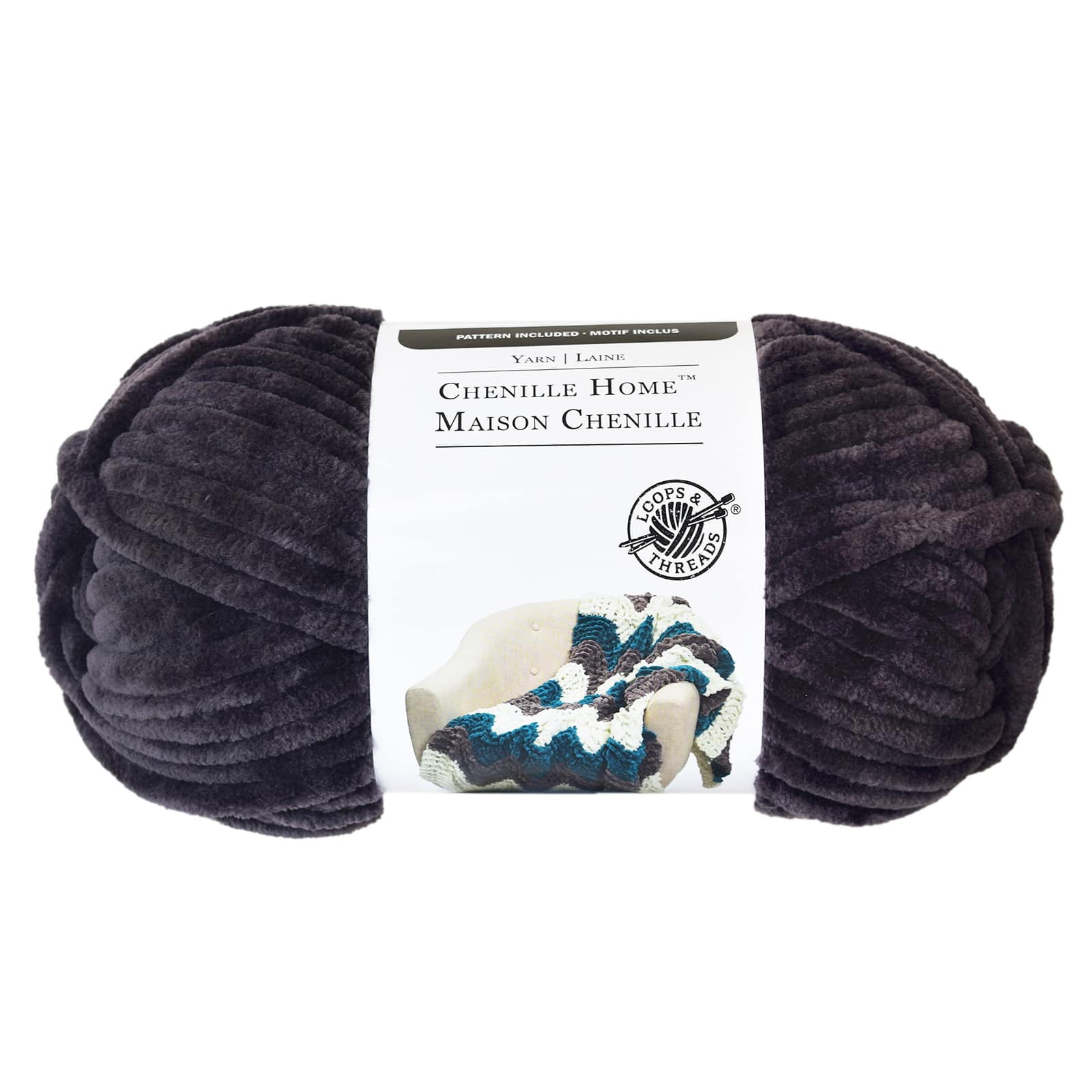 Loops & Threads Chenille Home Yarn - Solid Yarn for Knitting, Crochet,  Weaving, Arts & Crafts - Charcoal, Bulk 18 Pack