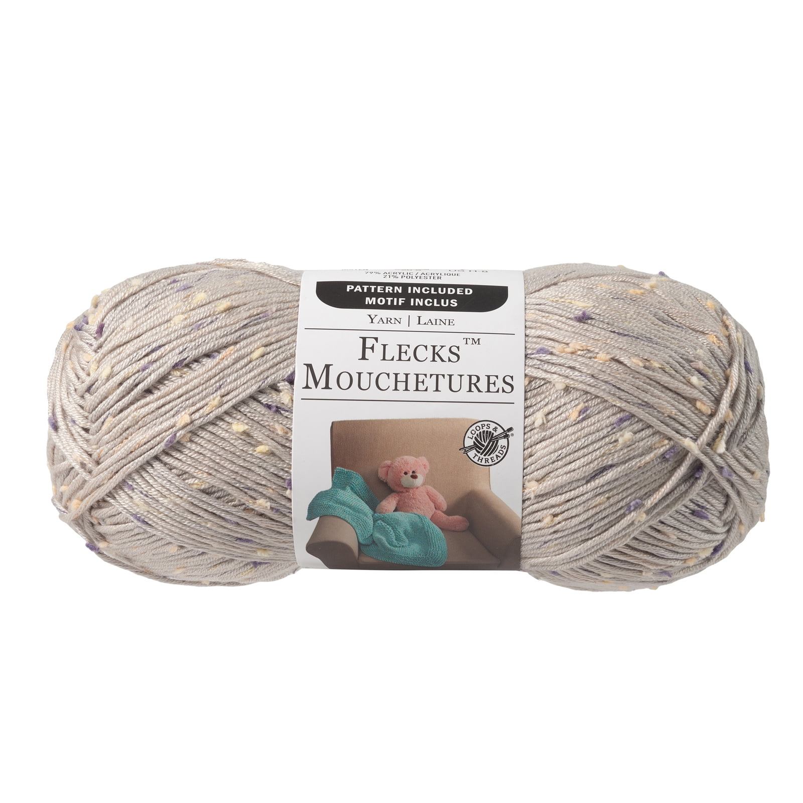 Loops & Threads Flecks Yarn - Yarn for Knitting, Crochet, Weaving, Arts & Crafts - Silver Lining, Bulk 18 Pack