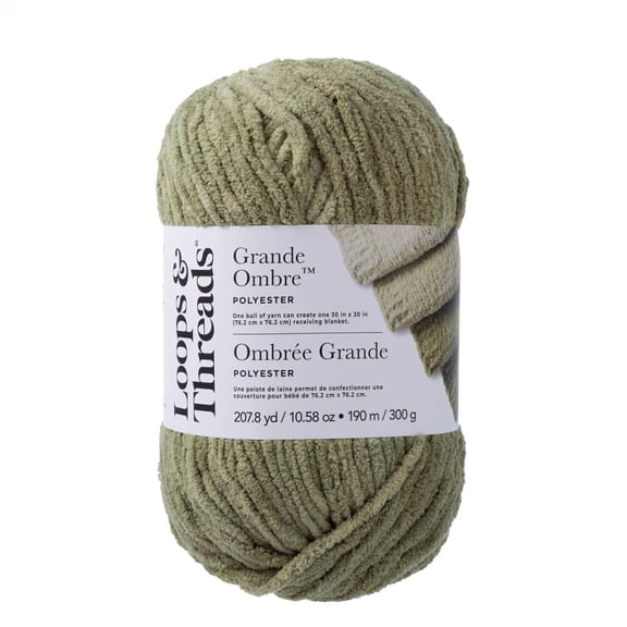 Loops & Threads Grande Ombre Yarn, Soft Ombre Yarn for Knitting, Crochet, Weaving & Arts and Crafts, Super Bulky Weight (6), 100% Polyester Yarn, 10.58 oz/300g, 207.8 yd/190m, Sage Green, 6 Pack