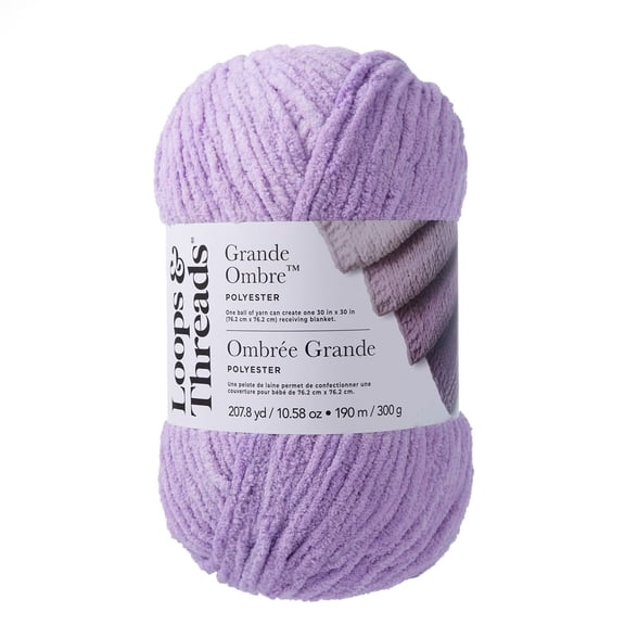 Loops & Threads Grande Ombre Yarn, Soft Ombre Yarn for Knitting, Crochet, Weaving & Arts and Crafts, Super Bulky Weight (6), 100% Polyester Yarn, 10.58 oz/300g, 207.8 yd/190m, Lavender Fog, 6 Pack