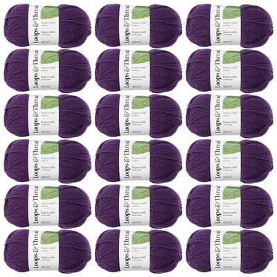 Loops & Threads Impeccable Solid Yarn - Solid Yarn for Knitting, Crochet, Weaving, Arts & Crafts - Amethyst, Bulk 18 Pack