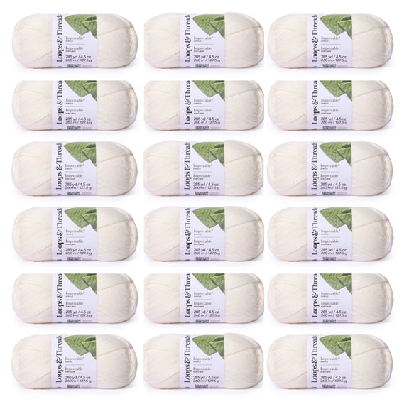 Loops & Threads Impeccable Solid Yarn - Solid Yarn for Knitting, Crochet, Weaving, Arts & Crafts - Aran, Bulk 18 Pack