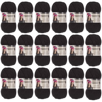 Loops & Threads Impeccable Solid Yarn - Solid Yarn for Knitting, Crochet, Weaving, Arts & Crafts - Black, Bulk 18 Pack