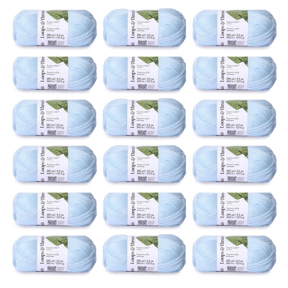 Loops & Threads Impeccable Solid Yarn - Solid Yarn for Knitting, Crochet, Weaving, Arts & Crafts - Blue Haze, Bulk 18 Pack