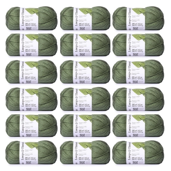 Loops & Threads Impeccable Solid Yarn - Solid Yarn for Knitting, Crochet, Weaving, Arts & Crafts - Forest, Bulk 18 Pack