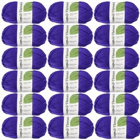 Loops & Threads Impeccable Solid Yarn - Solid Yarn for Knitting, Crochet, Weaving, Arts & Crafts - Grape Punch, Bulk 18 Pack