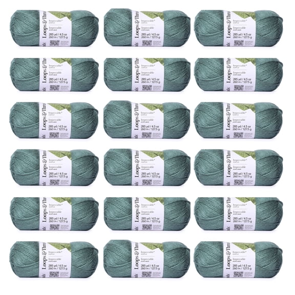 Loops & Threads Impeccable Solid Yarn - Solid Yarn for Knitting, Crochet, Weaving, Arts & Crafts - Green Lagoon, Bulk 18 Pack