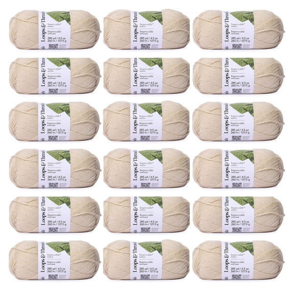 Loops & Threads Impeccable Solid Yarn - Solid Yarn for Knitting, Crochet, Weaving, Arts & Crafts - Heather, Bulk 18 Pack