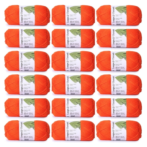 Loops & Threads Impeccable Solid Yarn - Solid Yarn for Knitting, Crochet, Weaving, Arts & Crafts - Orange Crush, Bulk 18 Pack
