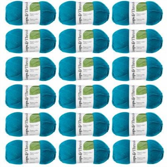 Loops & Threads Impeccable Solid Yarn - Solid Yarn for Knitting, Crochet, Weaving, Arts & Crafts - Teal, Bulk 18 Pack