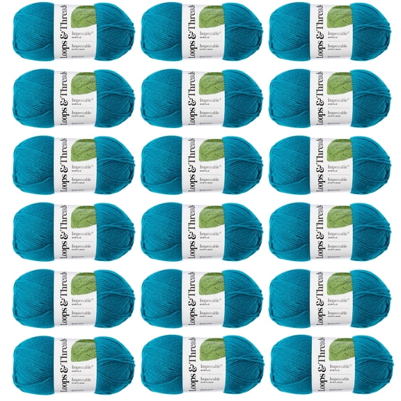 Loops & Threads Impeccable Solid Yarn - Solid Yarn for Knitting, Crochet, Weaving, Arts & Crafts - Teal, Bulk 18 Pack