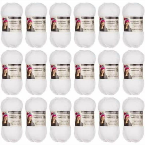 Loops & Threads Impeccable Solid Yarn - Solid Yarn for Knitting, Crochet, Weaving, Arts & Crafts - White, Bulk 18 Pack