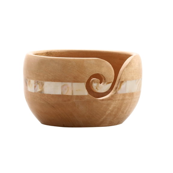 Loops & Threads Mango Wood Yarn Bowl with Mother of Pearl - Wooden Yarn Bowl for Knitting - Crochet - Weaving - Arts & Crafts - 1 Pack