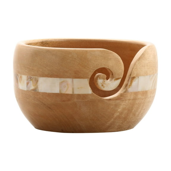 Loops & Threads Mango Wood Yarn Bowl with Mother of Pearl - Wooden Yarn Bowl for Knitting - Crochet - Weaving - Arts & Crafts - 1 Pack