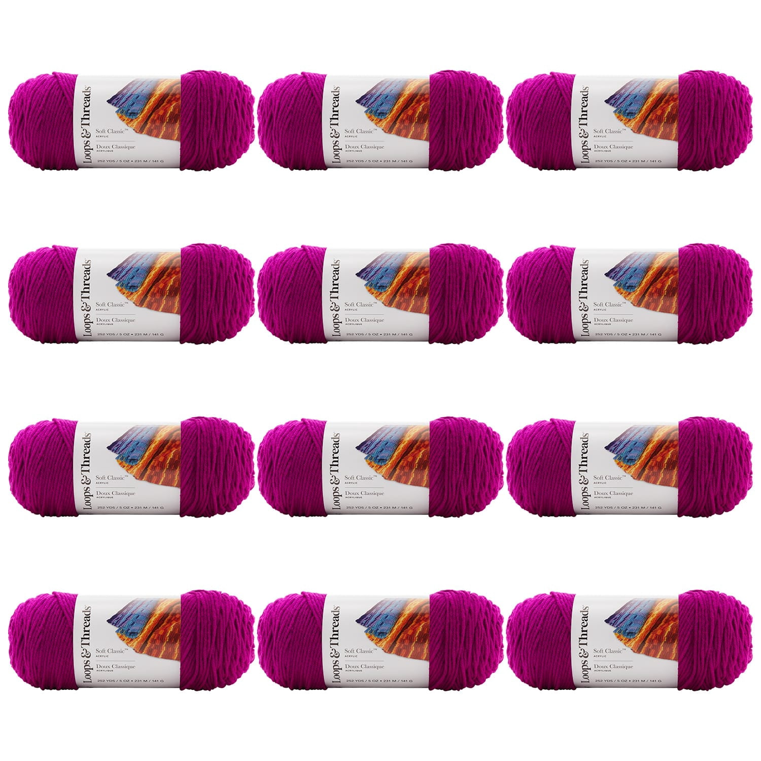 Loops & Threads Soft Classic Neon Yarn - Neon Yarn for Knitting, Crochet, Weaving, Arts & Crafts - Neon Violet, Bulk 12 Pack