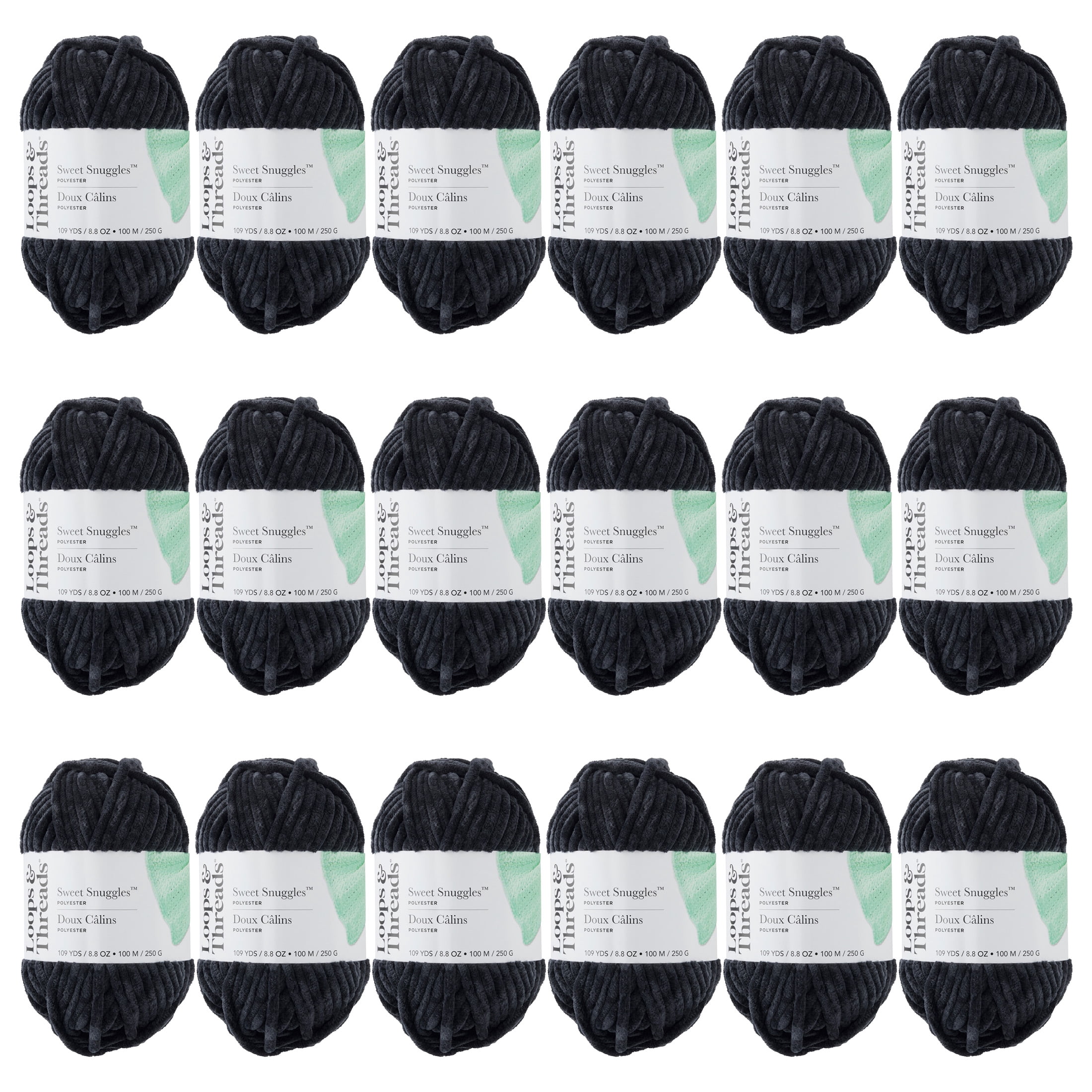 Loops & Threads Sweet Snuggles Yarn - Solid Yarn for Knitting, Crochet, Weaving, Arts & Crafts - Black, Bulk 18 Pack