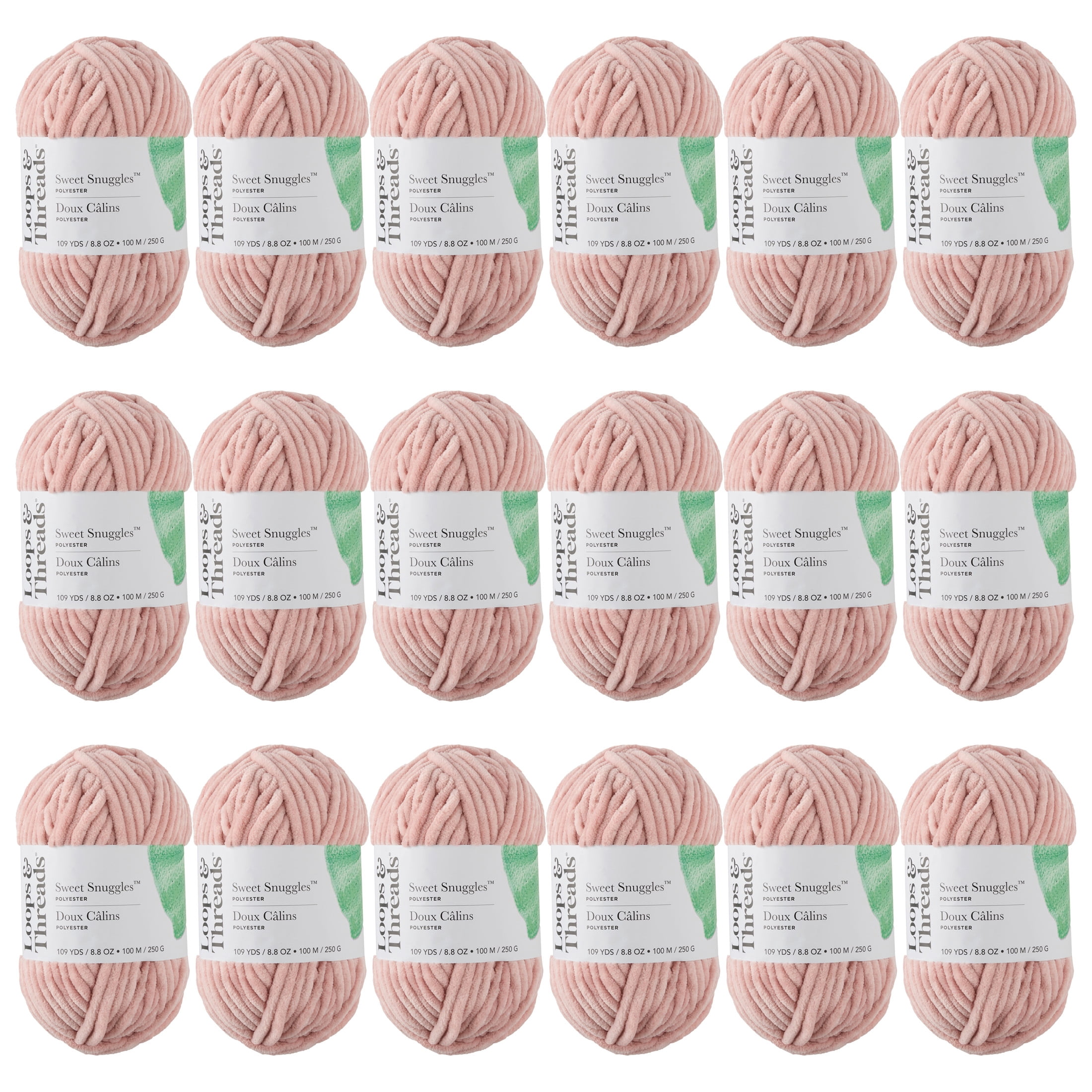 Loops & Threads Sweet Snuggles Yarn - Solid Yarn for Knitting, Crochet, Weaving, Arts & Crafts - Blush, Bulk 18 Pack