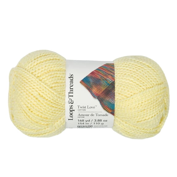 Loops & Threads Twist Love Cotton Yarn, Soft Cotton Yarn for Knitting, Crochet, Weaving & Arts and Crafts, Medium Weight (4), 100% Cotton Yarn, 3.88 oz/110g, 168 yd/154m, Yellow, 6 Pack