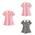 thumbnail image 1 of Loopsun 2-10 Years Girls Short Sleeve Collared Striped Printed Summer Loungewear Dress Pink, 7-8 Years, 1 of 5