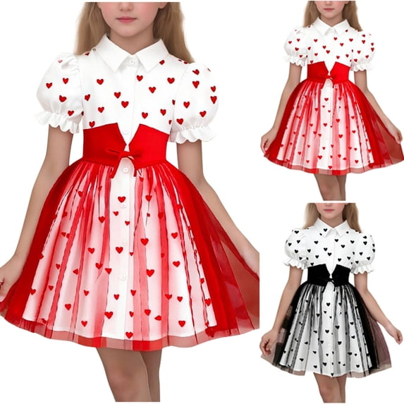 Loopsun 2-8 Years Girls Printed Short Sleeve Princess Dress Black, 6-7 Years