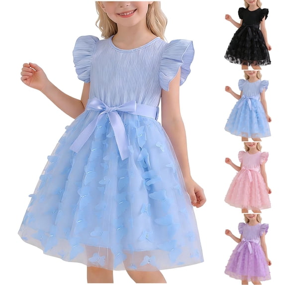 Loopsun 3-10 Years Girls Solid Short Sleeve Princess Dress Black, 9-10 Years