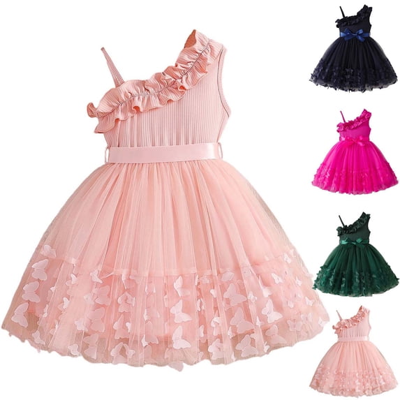 Loopsun 3-10 Years Girls Strap Removable Waist Belt Dress Pink, 7-8 Years