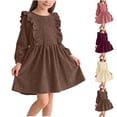 thumbnail image 1 of Loopsun 3-8 Years Girls Long Sleeve Round Neck Solid Casual Dress Brown, 3-4 Years, 1 of 4
