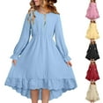 thumbnail image 1 of Loopsun 4-15 Years Big Girls Long Sleeve Round Neck Ruffled Summer Casual Dress Pink, 10-11 Years, 1 of 4