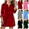 thumbnail image 1 of Loopsun 5-14 Years Big Girls Long Sleeve Collared Buttons Velvet Sequin Dress Red, 5-6 Years, 1 of 5