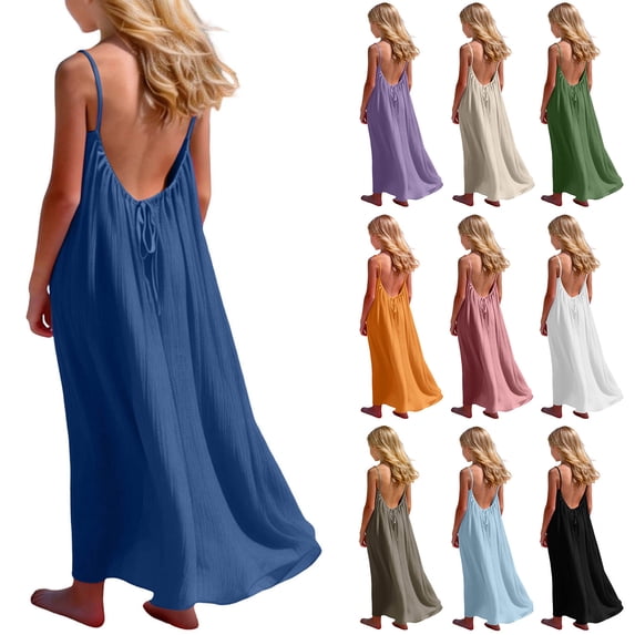 Loopsun 5-14 Years Big Girls Loose Strap Drawstring Solid Comfortable Maxi Dress Light Blue, 13-14 Years