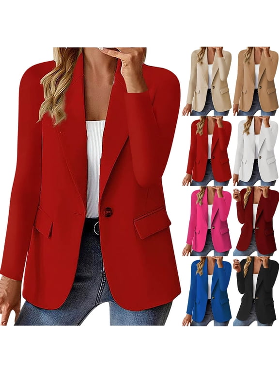 Blazers for Women, Women's Fashion Solid Button Suit Coat Long Sleeve Casual Blazer Jacket Black, XL