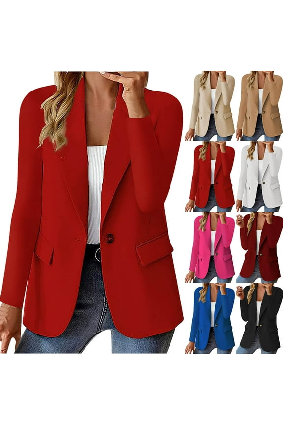 Blazers for Women, Women's Fashion Solid Button Suit Coat Long Sleeve Casual Blazer Jacket Blue, XXL