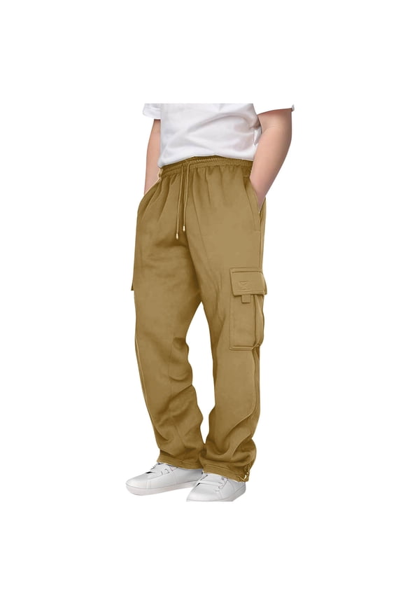 Boys Cargo Pants, Children Boys Casual Lightweight Sports Sweatpants Drawstring Jogger Pants Khaki 9-10 Years