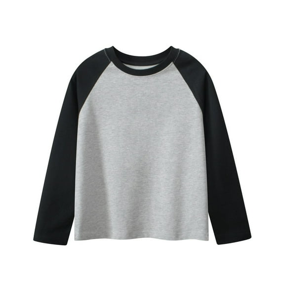 Loopsun Boys Girls Fall Shirts, Children's Long Sleeve Raglan Sleeve Round Neck T-shirt Undershirt Top Gray 15-16 Years