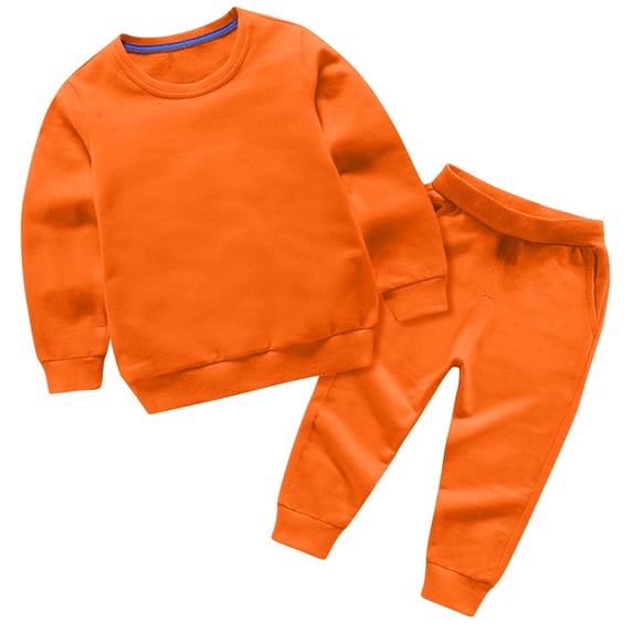 Loopsun Boys Girls Fall Sweatsuits, Children's Solid Color Long Sleeve Round Neck Sweatshirt and Elastic Waisted Pants Casual Set Orange 0-1 Years