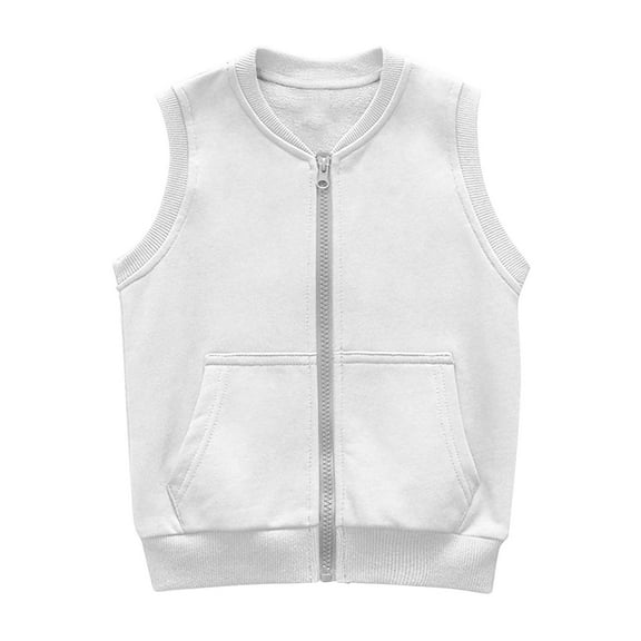Loopsun Boys Girls Fall Waistcoat, Children's Boys and Girls Solid Sleeveless Zipper Round Neck Top Blouse with Pocket White 9-10 Years